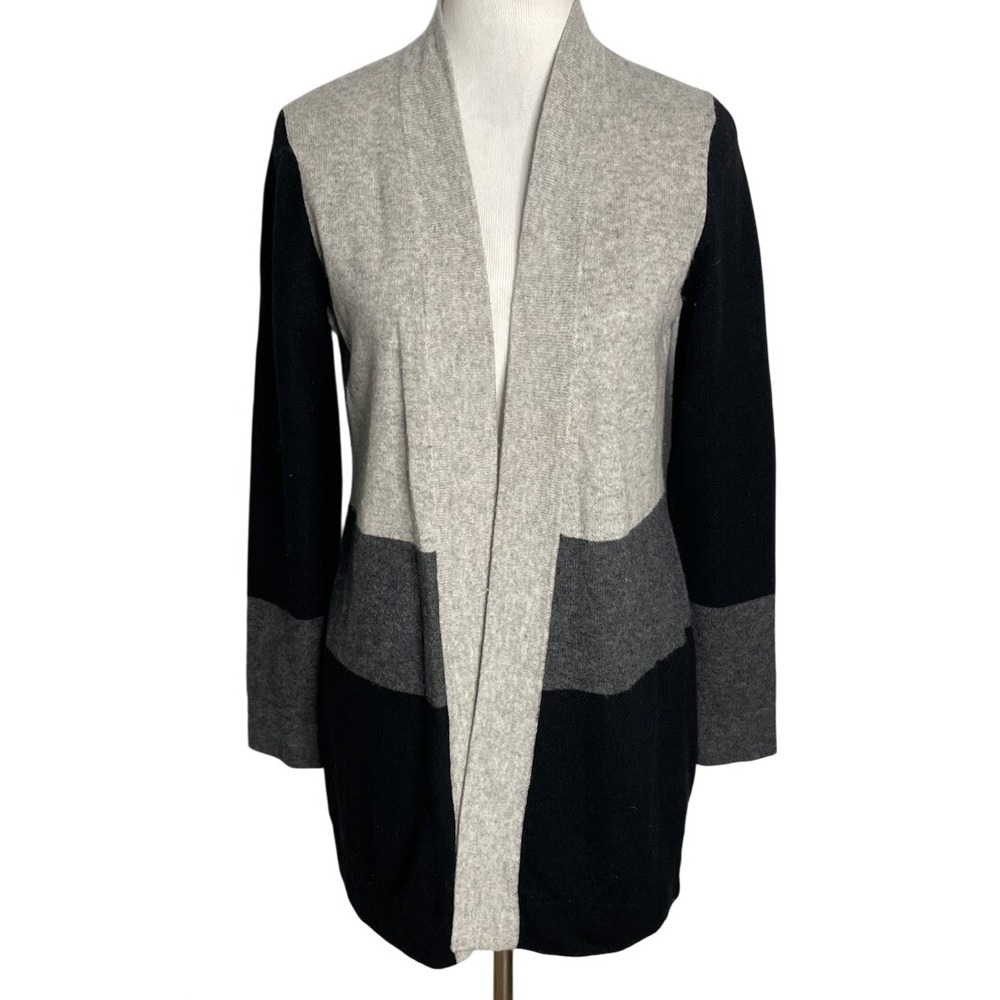 Charter Club Luxury Cashmere Open Front Long Cardigan Sweater Color Block XS